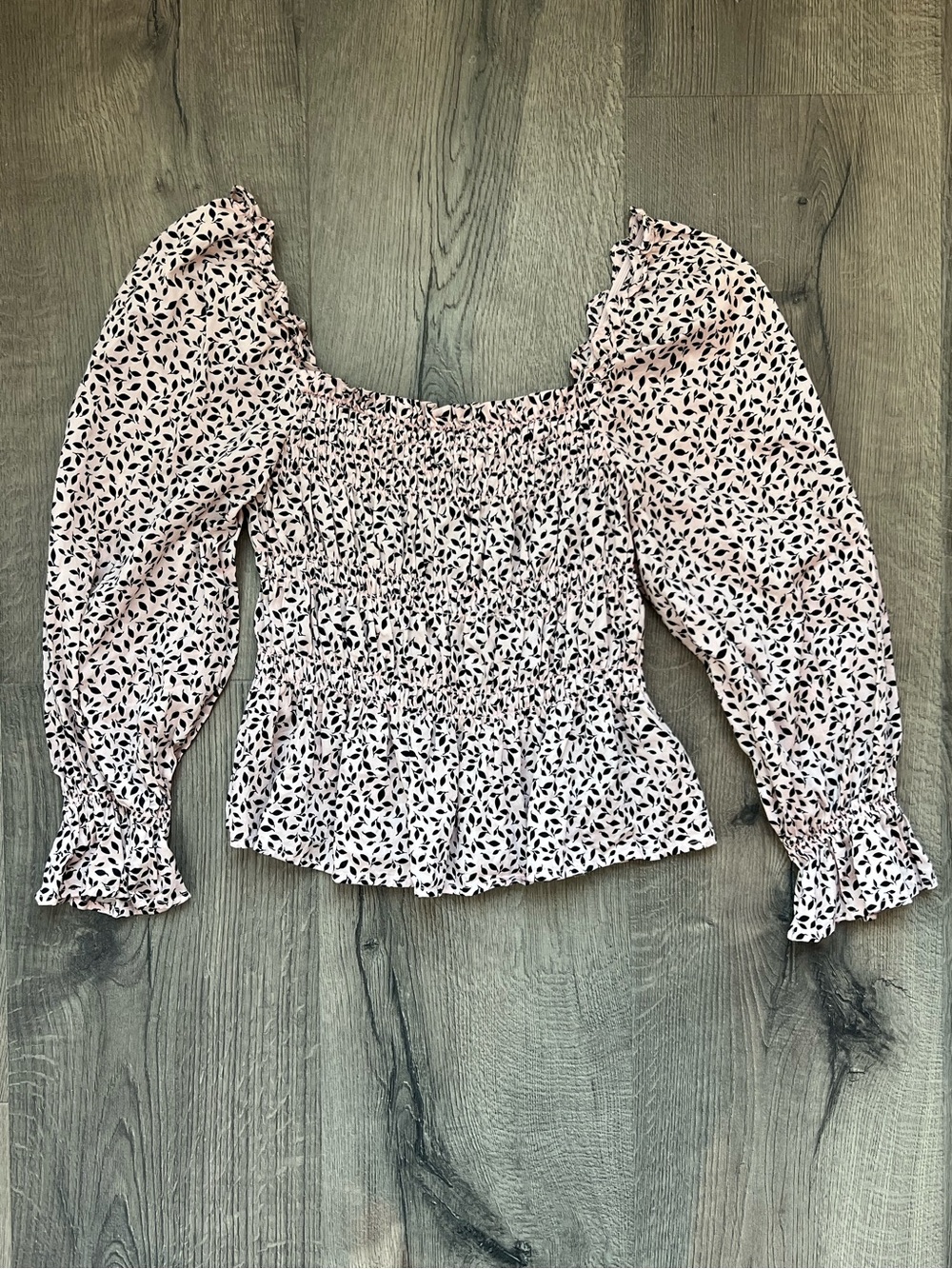 Who What Wear Pink Smocked Floral Peplum Blouse - XS